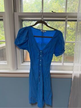 Madewell Cobalt Blue V-Neck Button-Front Mini Dress